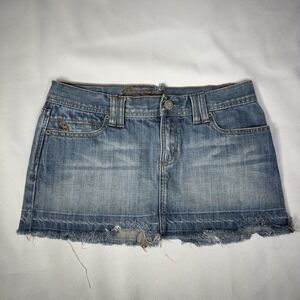 Vtg Y2K Abercrombie 4 Micro Mini Denim Skirt Grunge Skater Distress Raw Hem